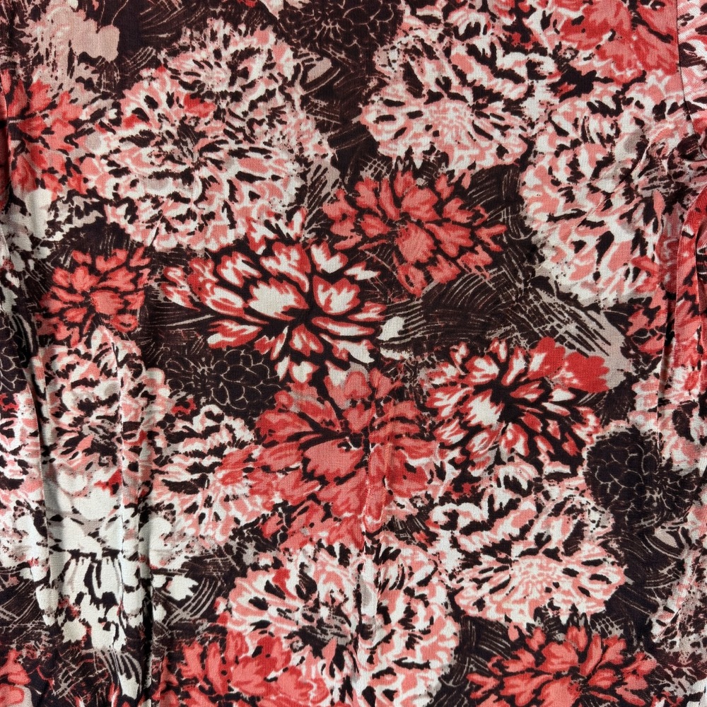 Chico's Travelers Womens Floral Top Size 3 XL 3/4 Sleeve Brown Coral Knit Blouse - Picture 9 of 9